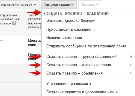 Автоматизация в Adwords