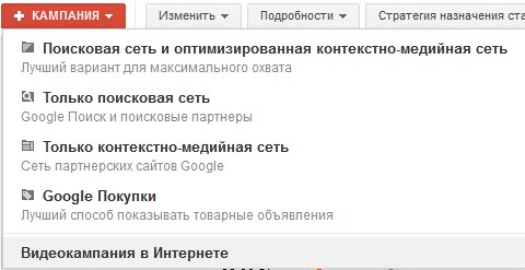 Типы кампаний в Google Adwords